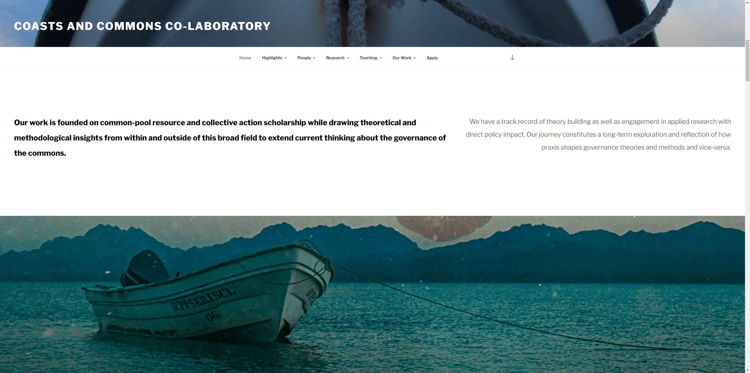 Screenshot of Coasts and Commons Co-Laboratory website