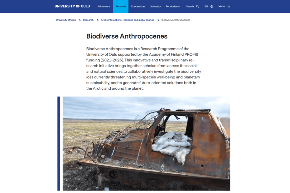 Biodiverse Anthropocenes Research Programme website screenshot