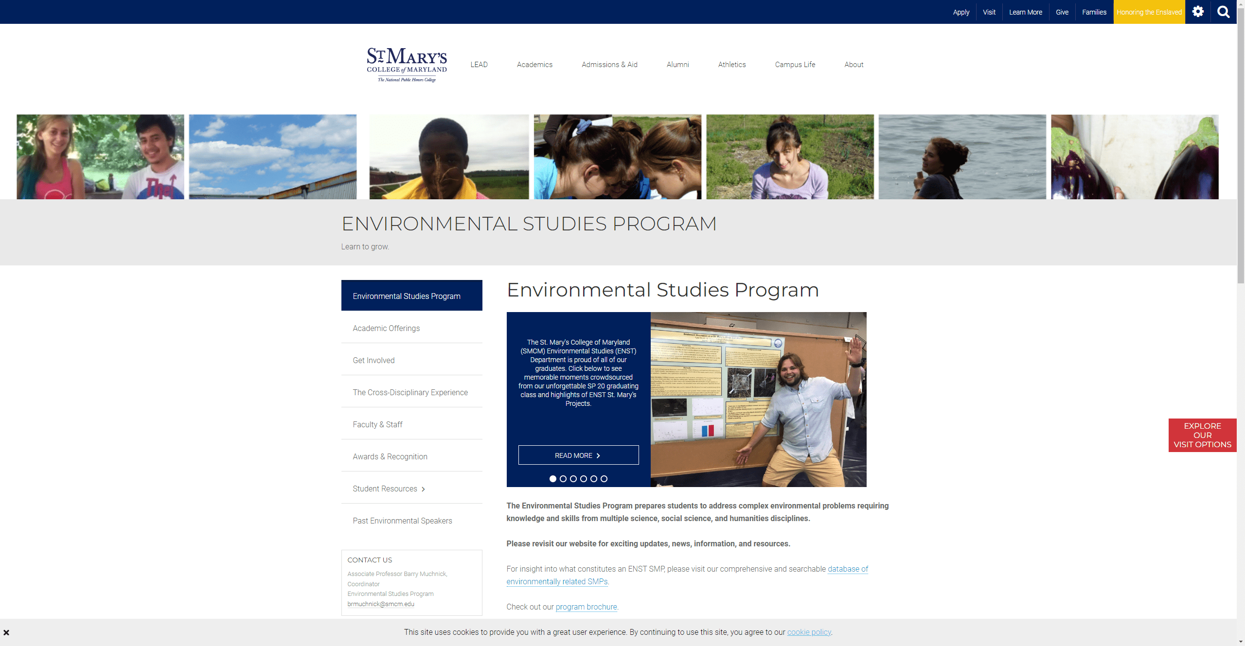 Website screenshot: Environmental studies at St Mary's College of Maryland