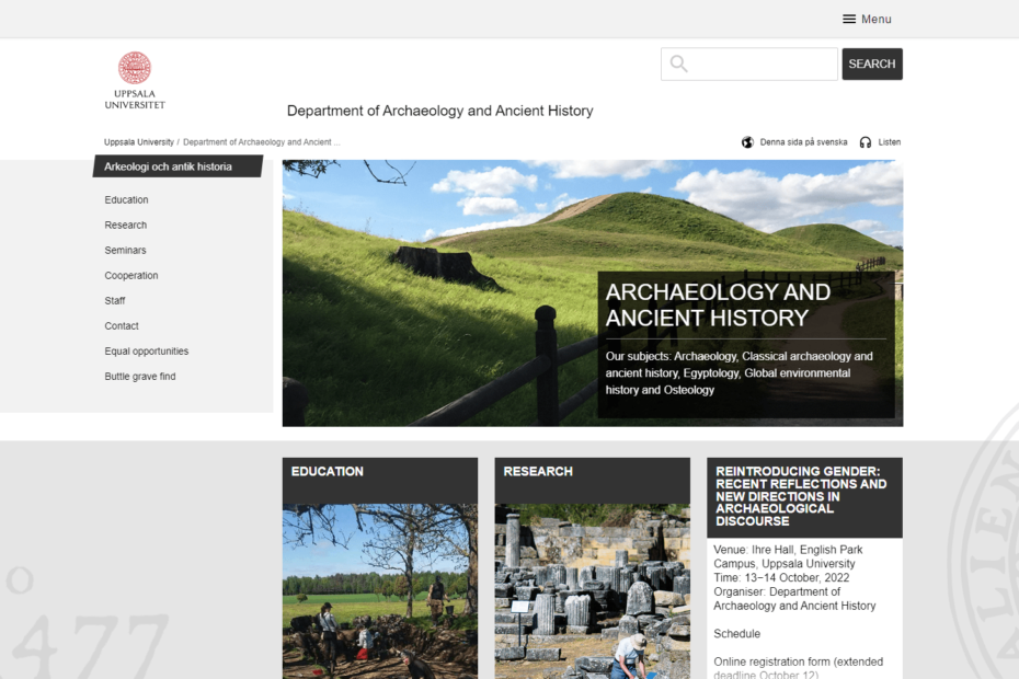 Website Screenshot: Uppsala University Department of Archaeology and Ancient History