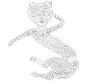 Detailed drawing of a crying cat from the Oseberg cart backboard