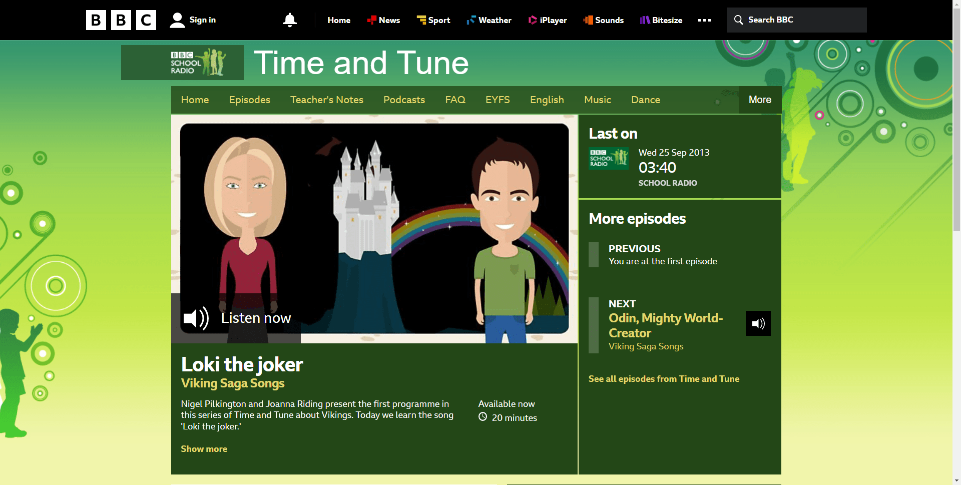 BBC Time and Tune screenshot: Viking Saga Songs