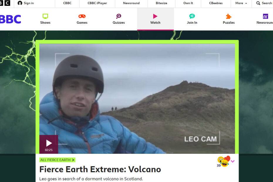 Website screenshot for the Fierce Earth Extreme: Volcano TV programme